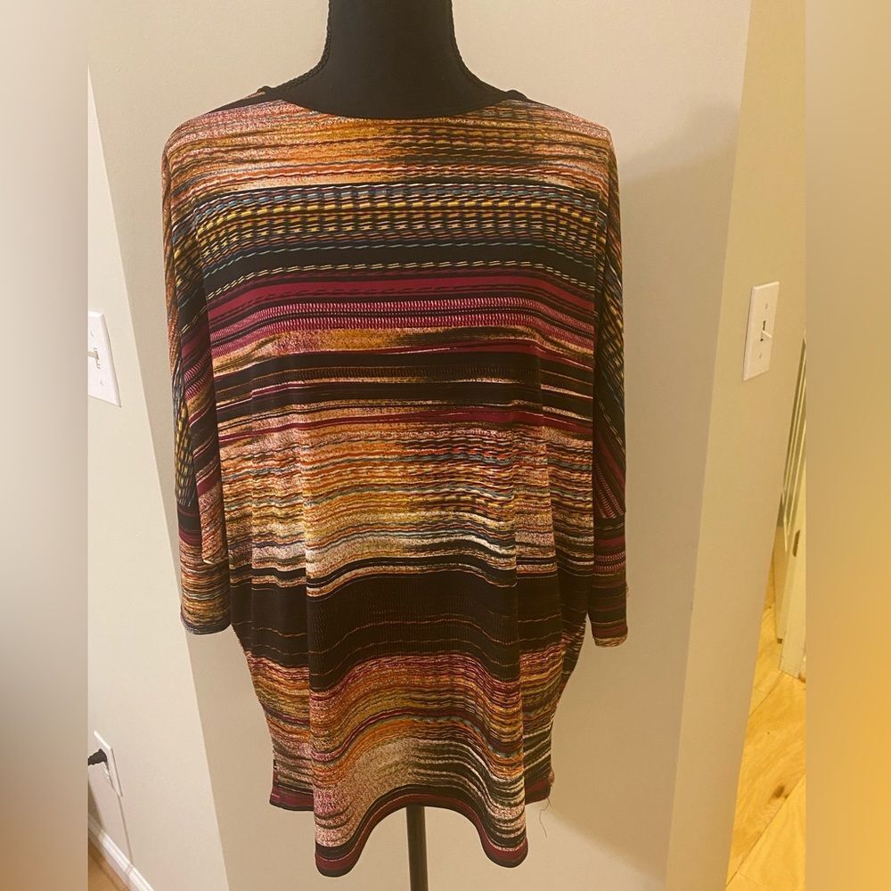 Saloos Size Large Lightweight Baggy Sleeve Scoopneck Earth Tone Coloured Top